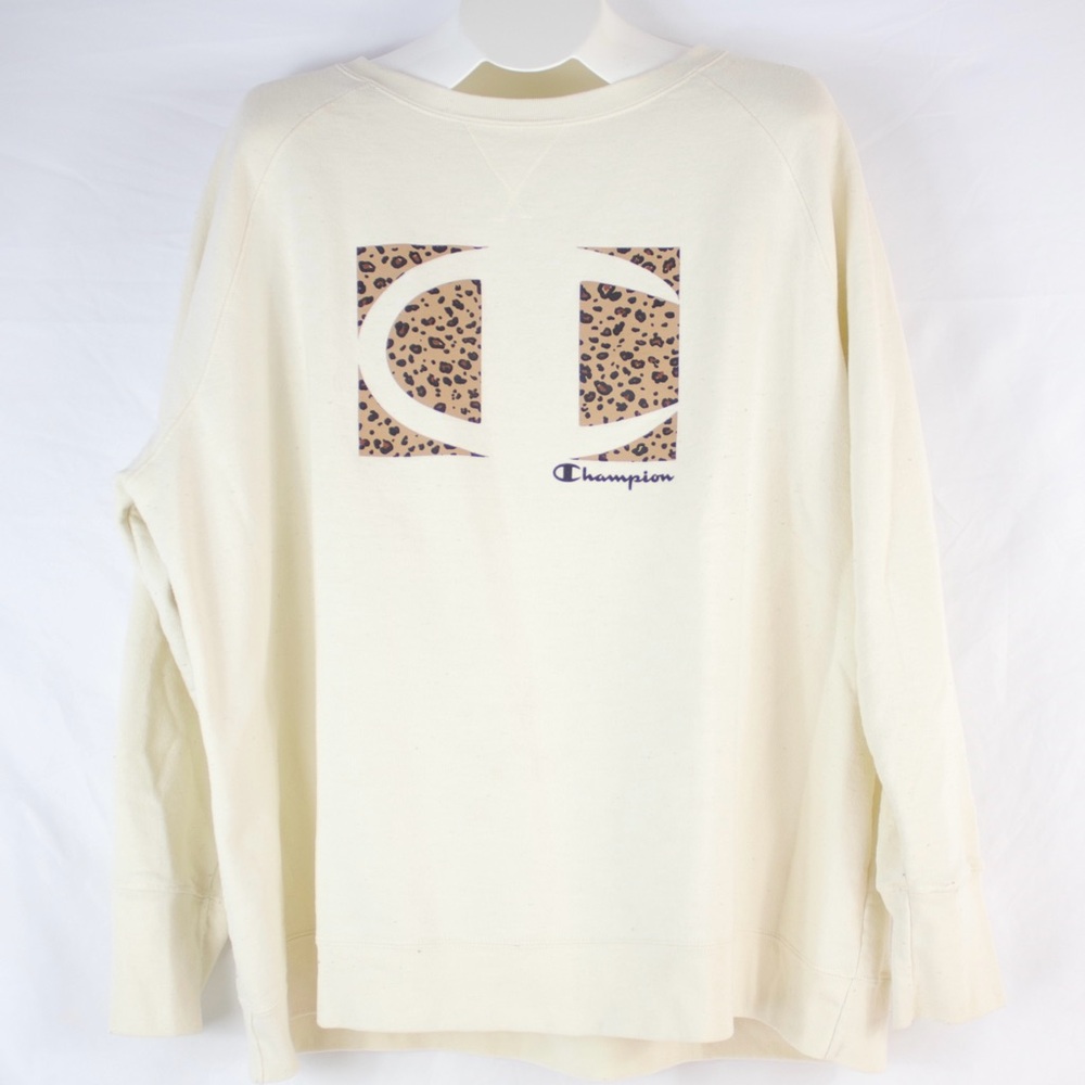 Champion Cream With Jaguar Print Logo Crewneck Sweater Womens Size 3X